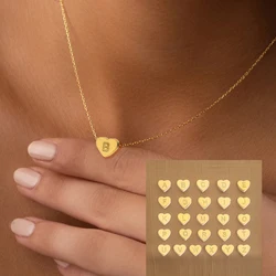 CARLIDANA Minimalist Gold Plated Stainless Steel Jewelry Initial kids Alphabet Pendant Small Mini Heart Initial Letter Necklace
