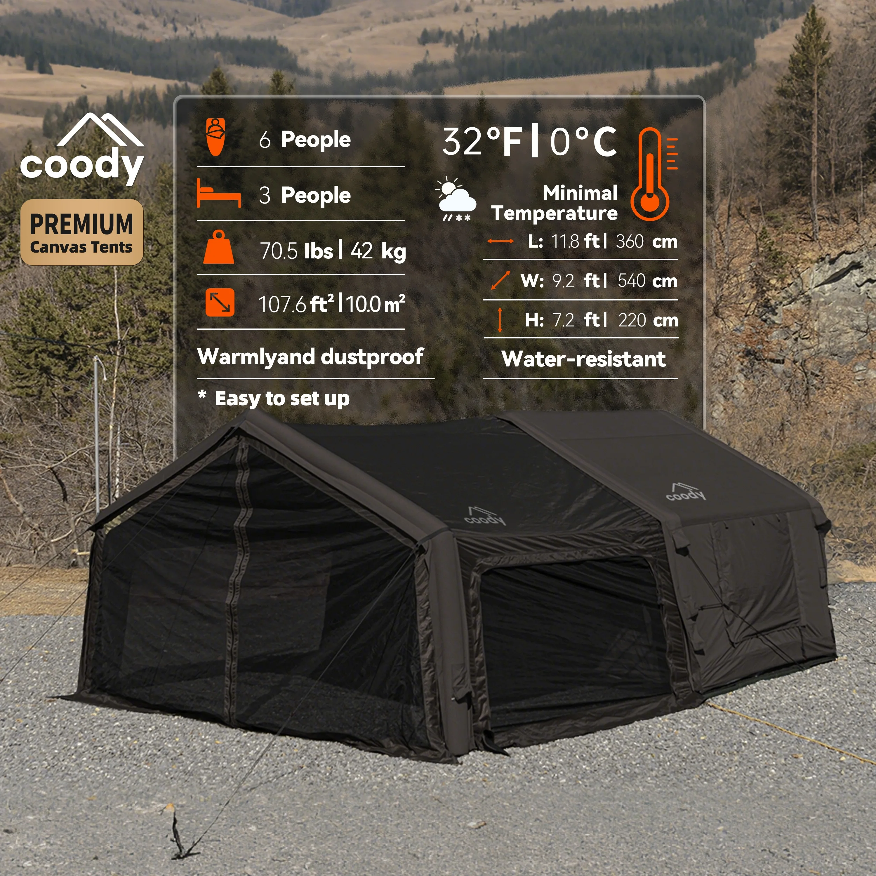 10.0+Inflatable Foyer Air Tent-Black Inflatable Camping 3-6 Person Family Outdoor Portable Folding Inflatable Tent