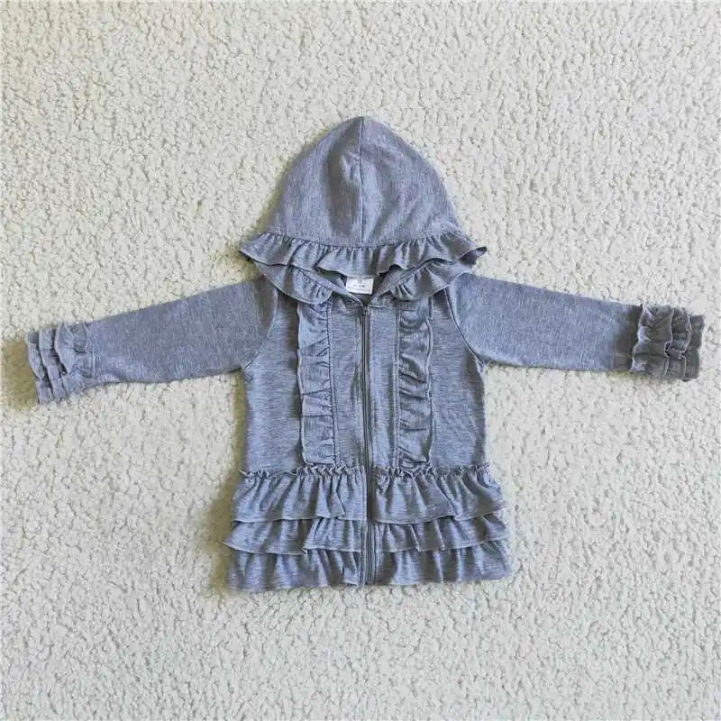 GT0015 Fashionable And Good-Looking  Girls Clothes Long Sleeve Top Grey Hood Zipper Print With  Children Clothes