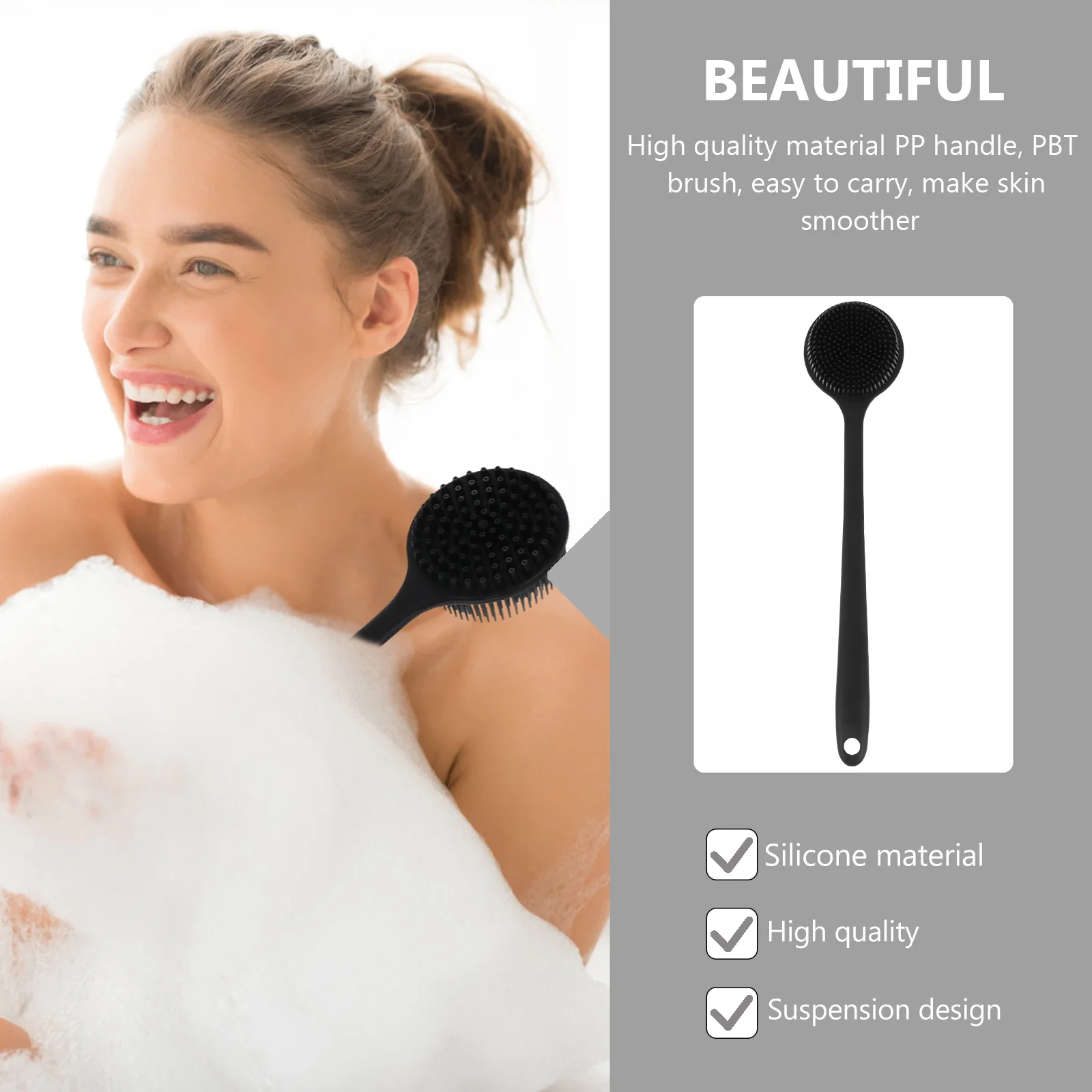 Washer Machine Body Lotion Long Handle Bath Brush Back Cleaning Scrubbers Shower Cozy Bristle Bathtub 37x8cm Black Miss Man