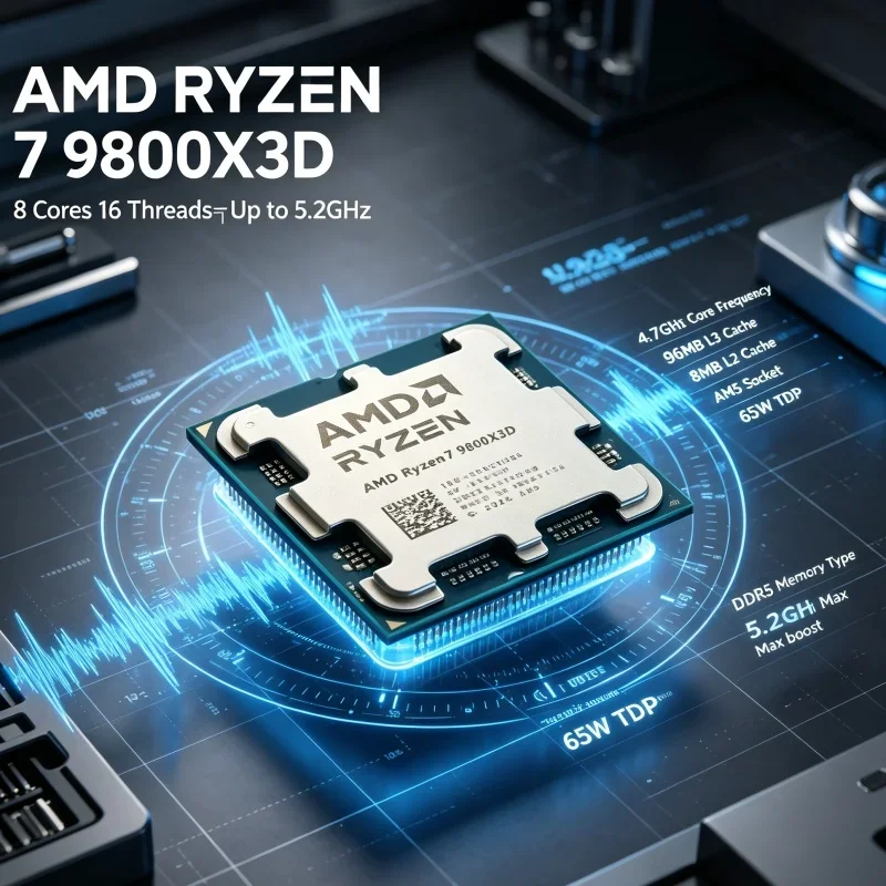 AMD R7 9800X3D Desktop Gaming Processor 8 Cores 16 Threads 4.7GHz 5.2GHz Boost Clock 96MB L3 Cache AM5 Socket DDR5 4nm Tray