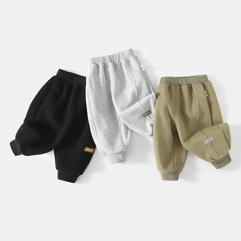 

0-5Y Kids Cuffed Sweatpants Toddler Boys Girls Casual Elastic Waist Joggers Korean Children’s Solid Color Warm Pants Clothing