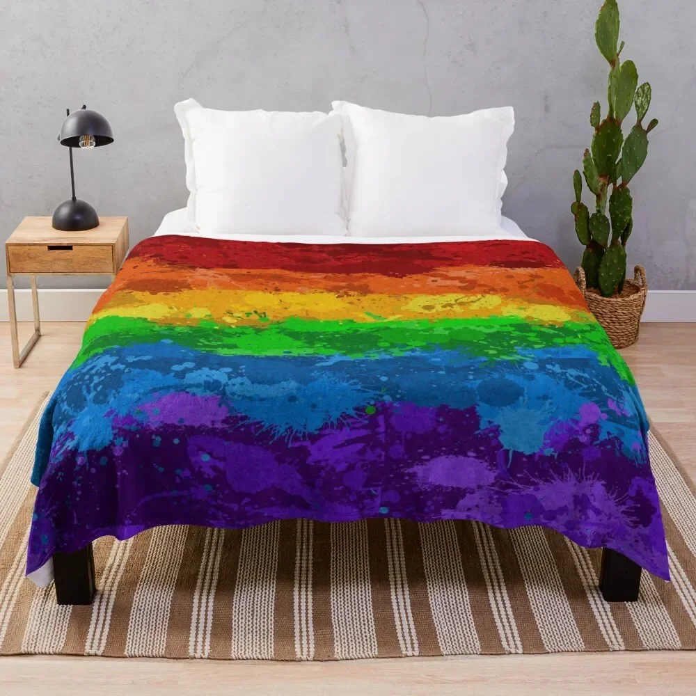 

Abstract Paint Splatter LGBTQ Pride Rainbow Flag Background Throw Blanket bed plaid Furrys Decorative Throw Beautifuls Blankets