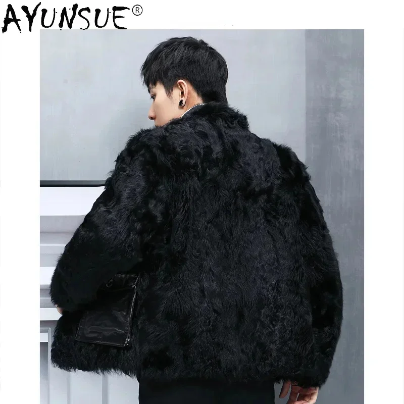 AYUNSUE Winter Real Fur Coat Men Warm 2025 New Sheep Shearling Jacket Lambswool Casaul Coats Men's Clothing Veste Homme WPY4386