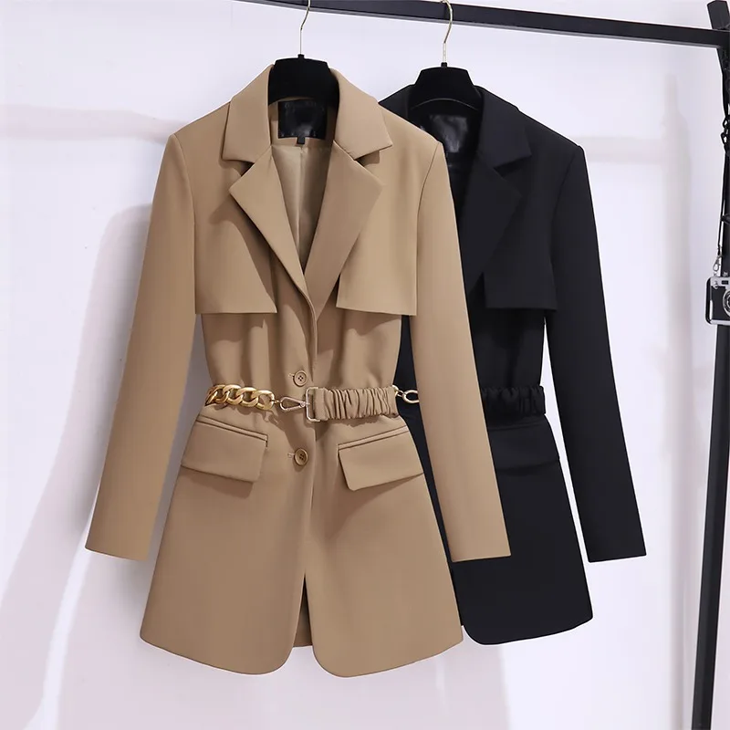 High Quality Suit Jacket Female Spring and Autumn Wear Korean Version Loose Casual Khaki Black Trench Coat