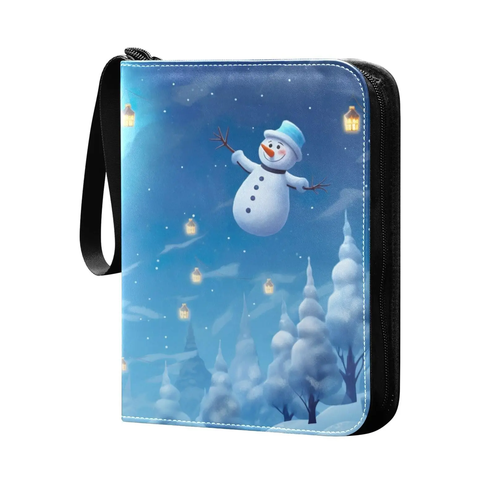 Christmas Snowman Leaves 4 Pocket Card Binder 400 Double Sided Pocket Album for Sport Game Cards Unique Card Collection Storage