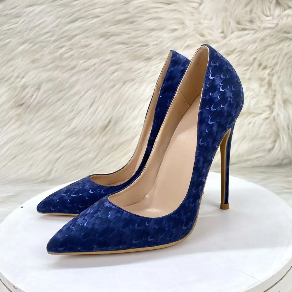 New Royal Blue Jacquard Women Pumps Pointed Toe Thin Stiletto High Heels 8cm 10cm 12cm Heel Wedding Party Prom Evening Dress - view 2