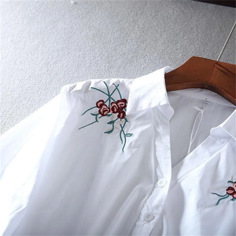 Summer Loose Blouse Women Shirt Embroidery Shirt For Women V-neck Shirt Elegant Oversized Chinese Blous Half Sleeve Female Shirt