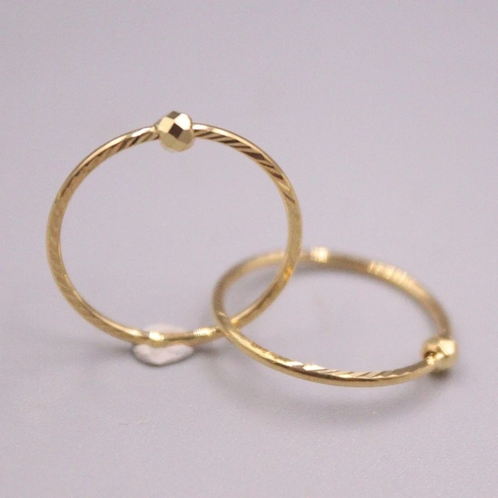 

Real Pure 18K Yellow Gold Hoop Women Lucky Carved Twill Bead Earrings 0.61g