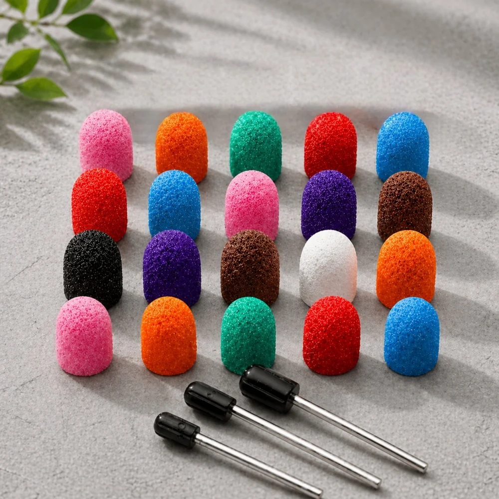 20Pcs Mixed Color Nail Sanding Caps with Mandrel – Hot Selli
