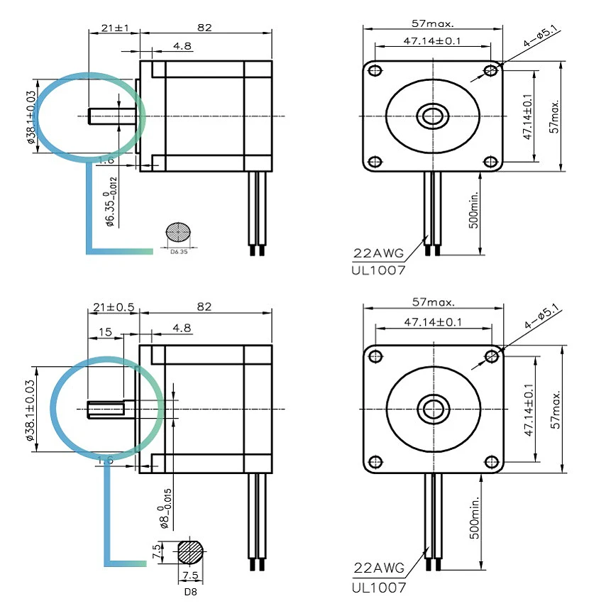 TFBC Nema 23 Cnc Stepper Motor 57x82Mm 3A 2.2N.M D= 6.35Mm 315Oz-In Nema23 Cnc Router Engraving Milling Machine 3D Printer