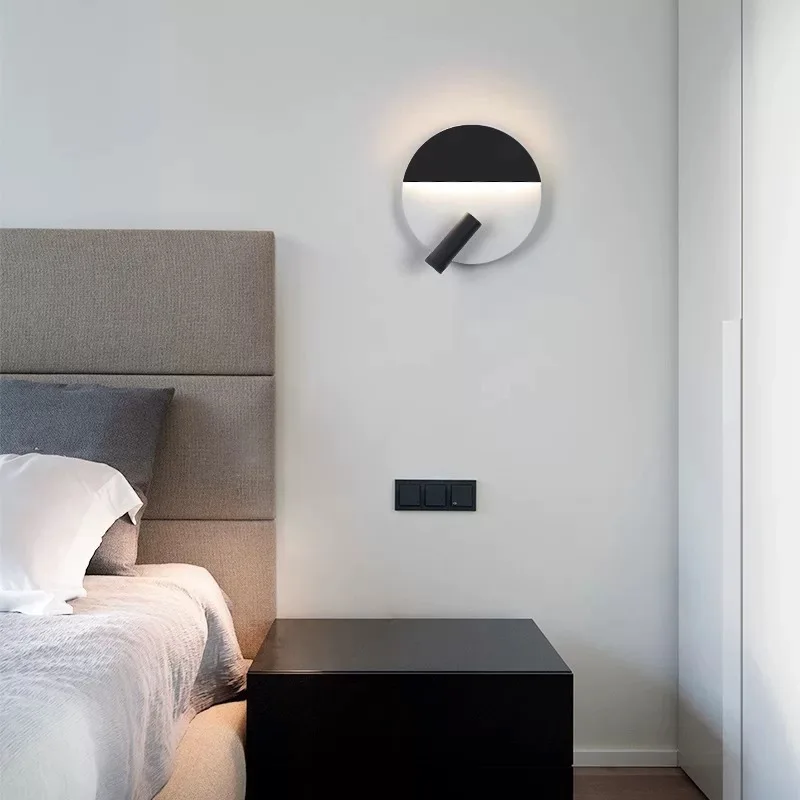 Modern Minimalist Black and White LED with Switch Wall Lamp for Reading Sleep Bedside Lamp Hotel Art Homestay Corridor Wall Lamp