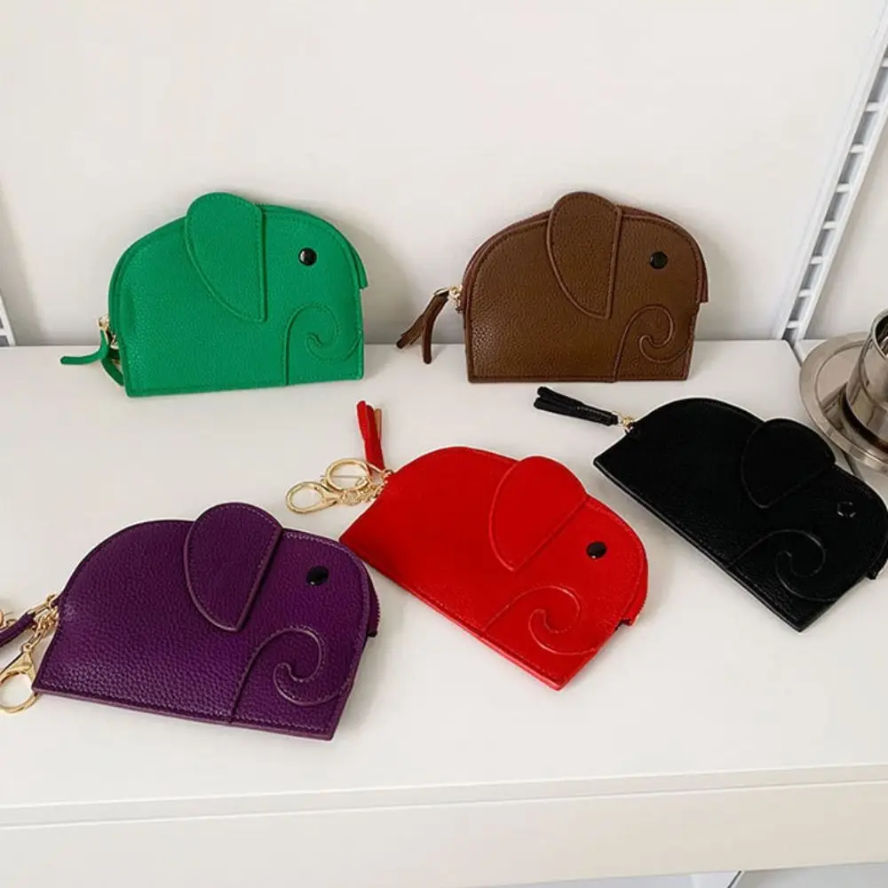 Monedero de cuero PU para mujer, Tarjetero con cremallera, Cartera de elefante, bolso de tarjeta lindo, moda