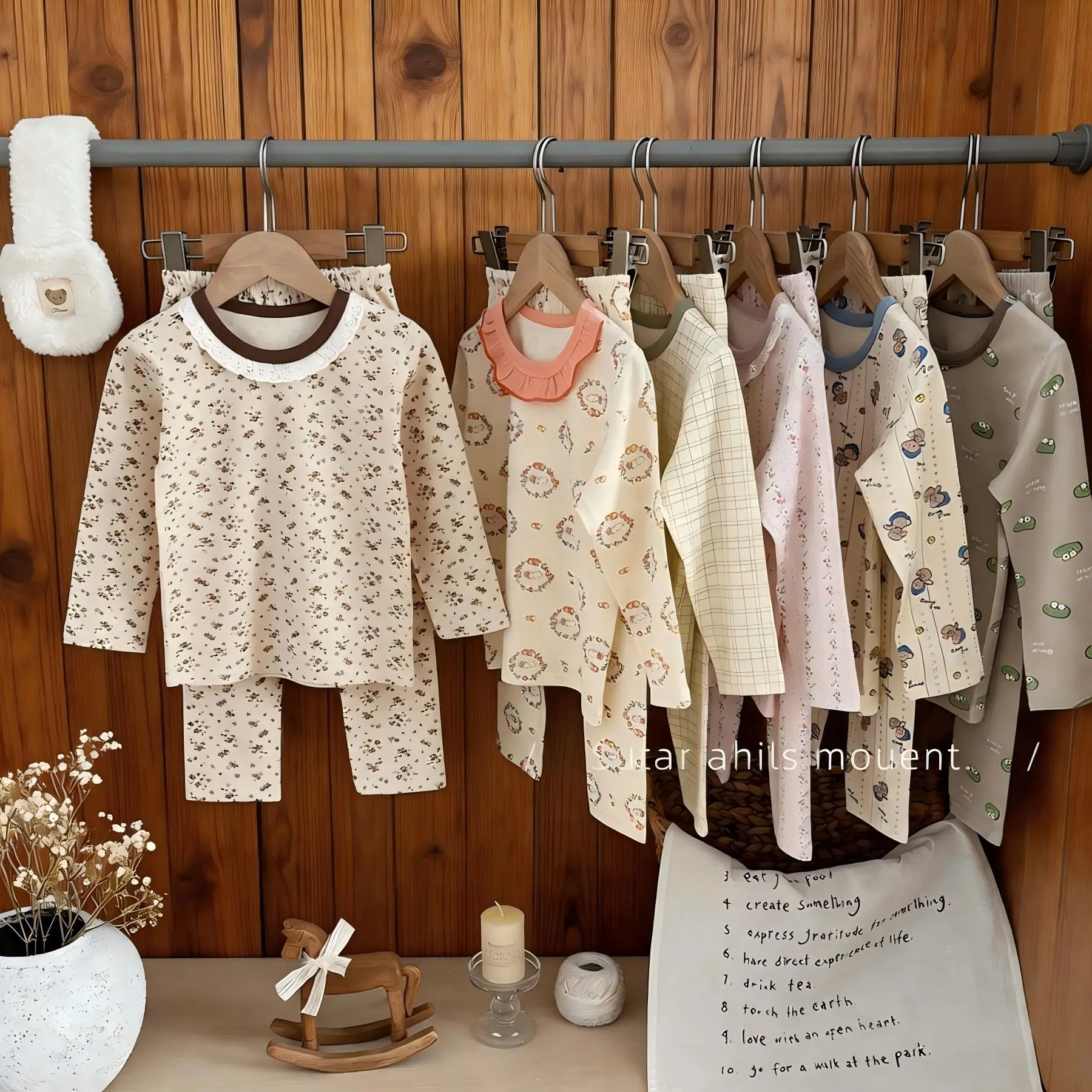 Baumwoll-Pyjama-Set mit Blumenmuster für Jungen, Frühling/Herbst, warme Langarm-Oberteile und Hosen für Kinder und Mädchen, weiche, atmungsaktive, lässige Homewear für Babys und Kinder