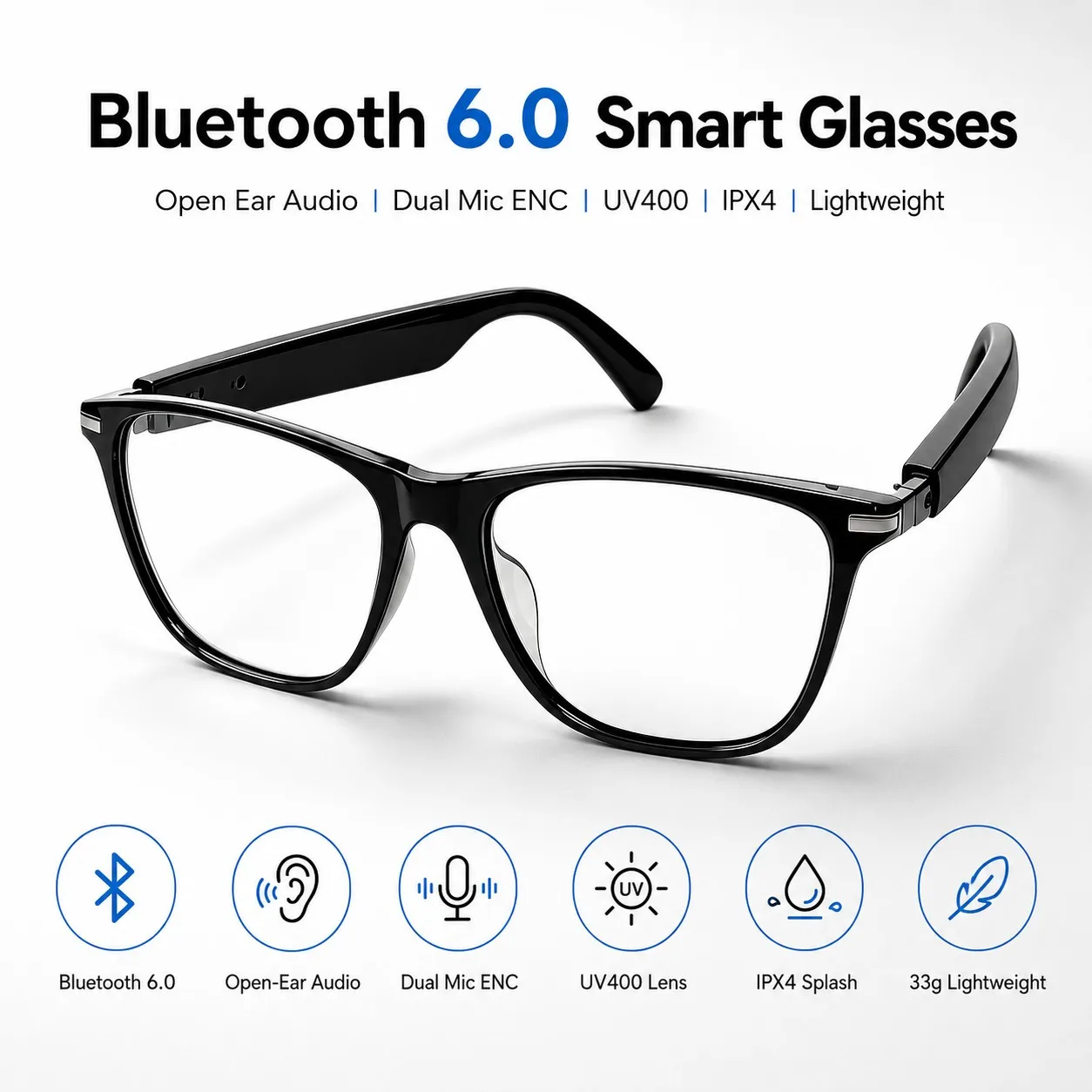 

Bluetooth 6.0 Smart Glasses Open Ear Audio Sunglasses Dual Mic ENC UV400 Polarized for Driving Cycling Outdoor Sports Use