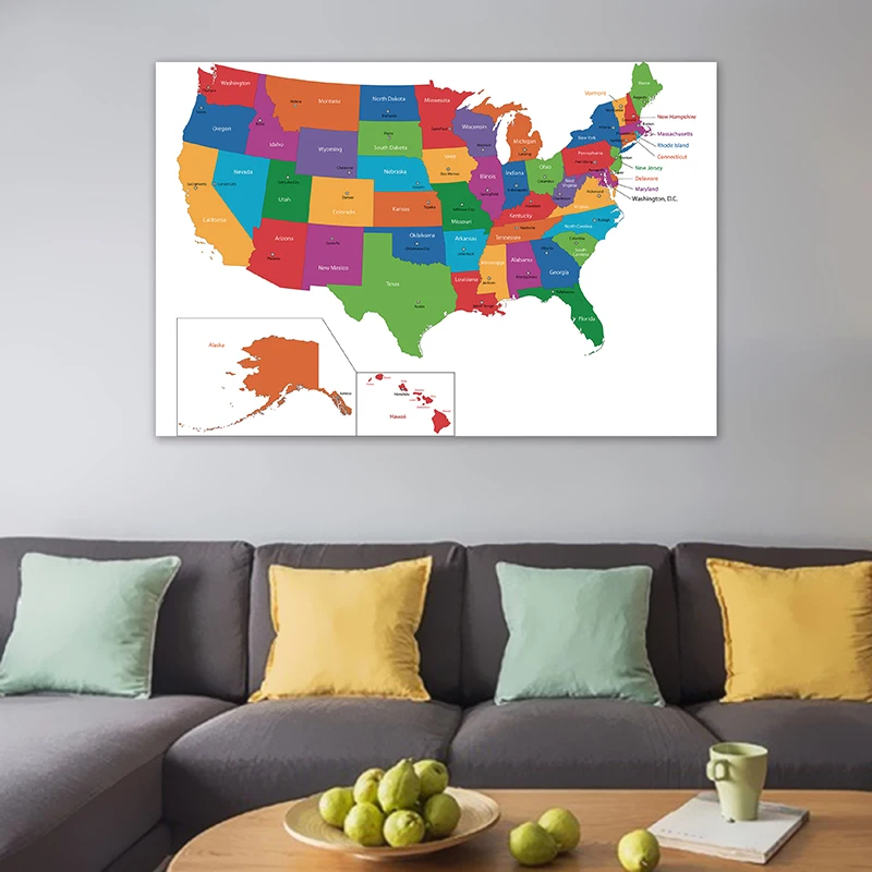 Pósteres e impresiones de arte de pared con mapa de Estados Unidos, pinturas en lienzo no tejidas, decoración del hogar para sala de estar, suministros escolares, 225x150cm