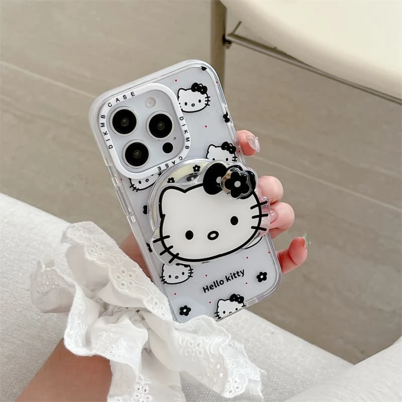 Cute Sanrio Hello Kitty Magnetic Grip Holder Magsafe Wireless Charge Phone Case For iPhone 17 16 15 14 13 Pro Max Hard Cover view 2