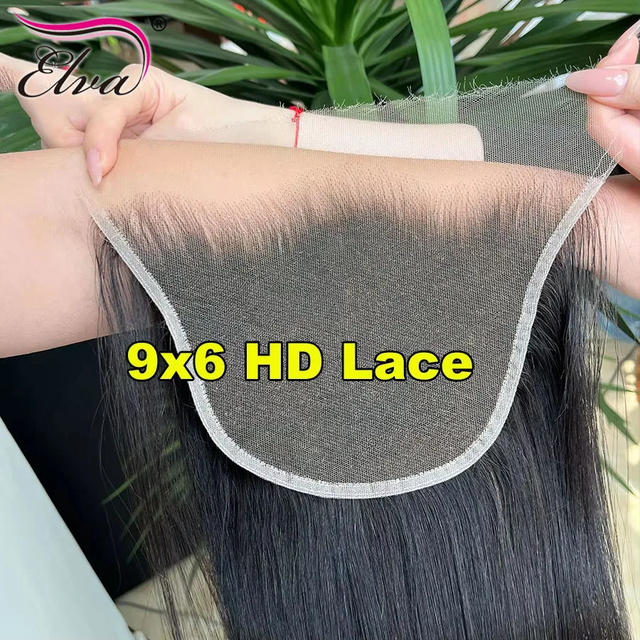 Eva Hair 9x6 HD Lace Closure Invisible HD Lace Melt Skins Human Hair Closure Pre Plucked 6inches Deep Part Natural Black Closure