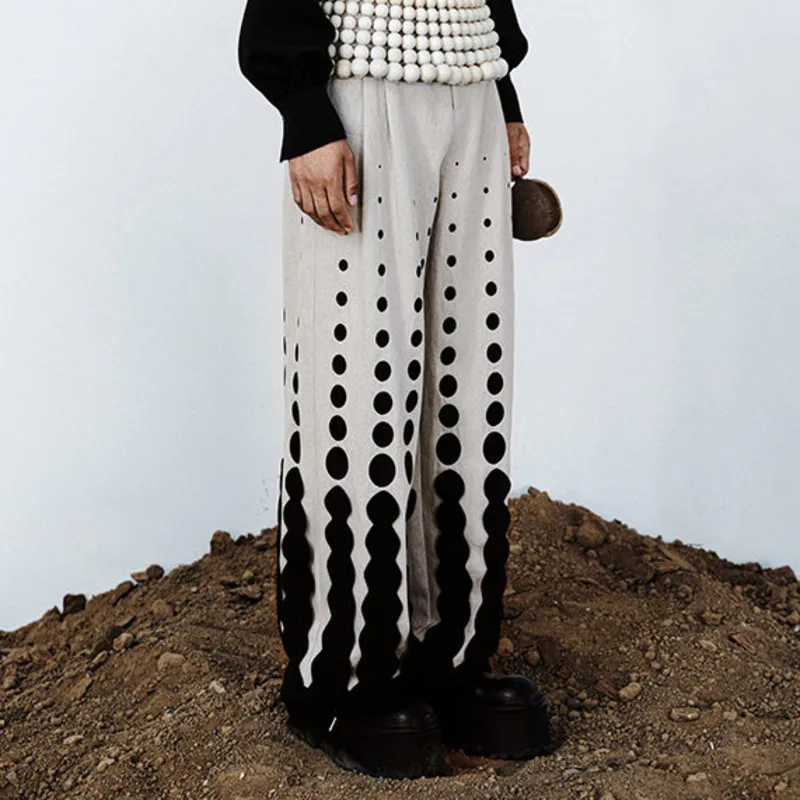 WVGA Spring Autumn New Men Tide Vintage Three-Dimensional Polka Dot Embroidery Patchwork Wide-Leg Pants Niche Chic Casual W19779