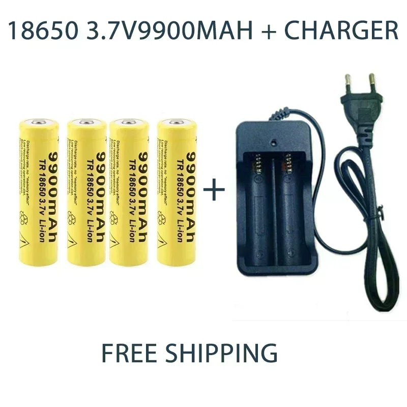 

New Fast charging 3.7V 18650 9900mAh rechargeable battery high capacity lithium-ion Battery for flashlight Toy battery+charger