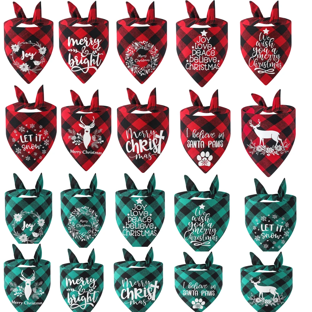 

New Cotton 20pcs Dog Bandana Bulk Small Large Dog Bibs Scarf Cotton Plaid Pet Puppy Kerchief Summer Dog Accessories Pet Supplies