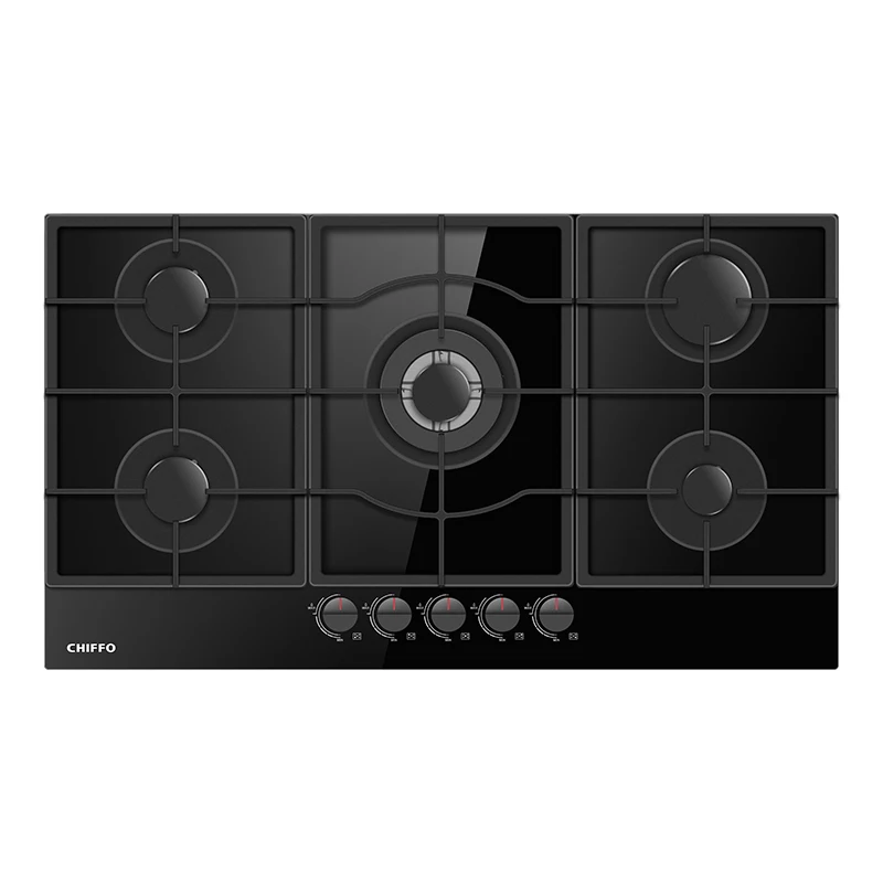 Built-In 5 Burner LPG Gas Cooktop Electronic Ignition Glass Surface Class Flameout Protection 32inch Household Use