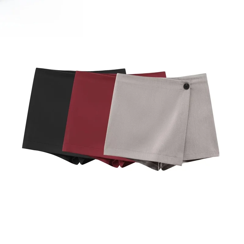 

ZBZR Summer New Faion Wrap Pure Color Women's ort Skirt Pants High Waist A-Line Stand Fit Commute Sle Polyester Fiber