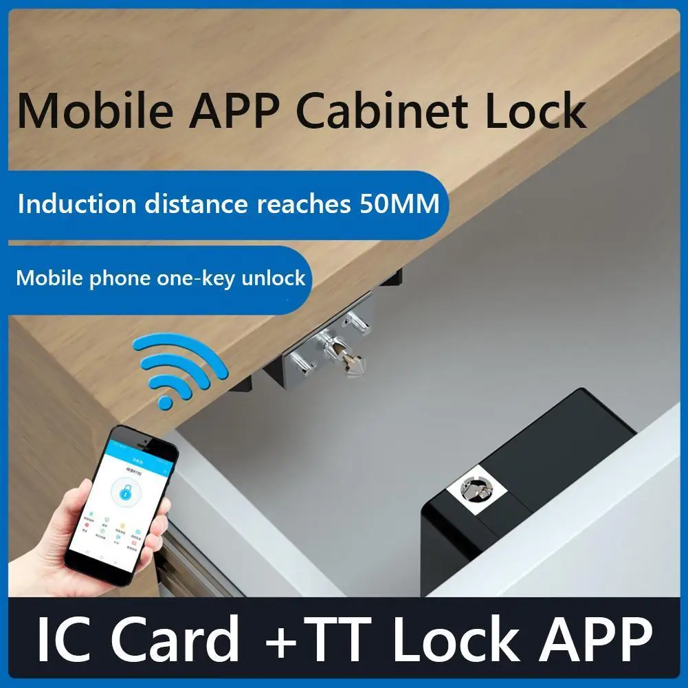 1/2PCS T8 Keyless Invisible Smart Drawer Lock Intelligent IC Card TTLock APP Cabinet Locker Furniture Wooden Door Locks