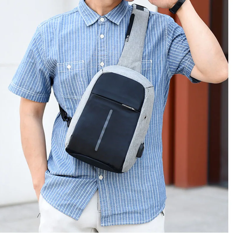 Fashion Men's Chest Bag High Quality Waterproof Men Cross Body Shoulder Bag With USB Charging Multi-pocket Messenger Bags