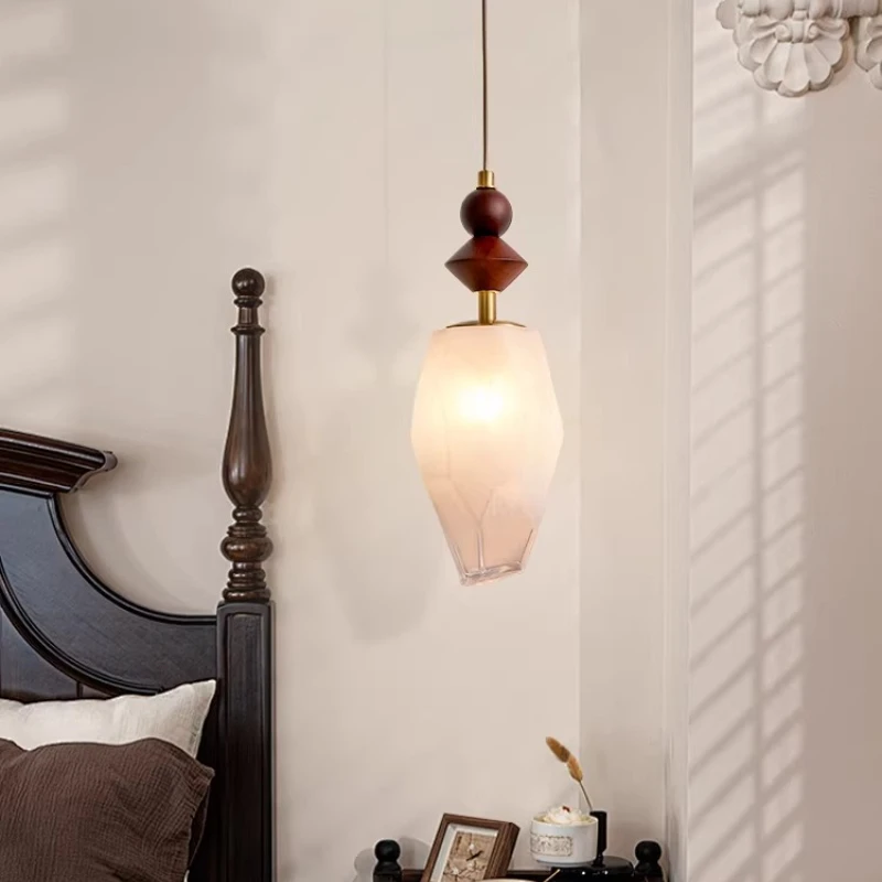 

French Style Antique Solid Wood Pendant Lights Japanese Homestay Restaurant Bar Counter Bedroom Bedside Study Hanging Wire Lamps