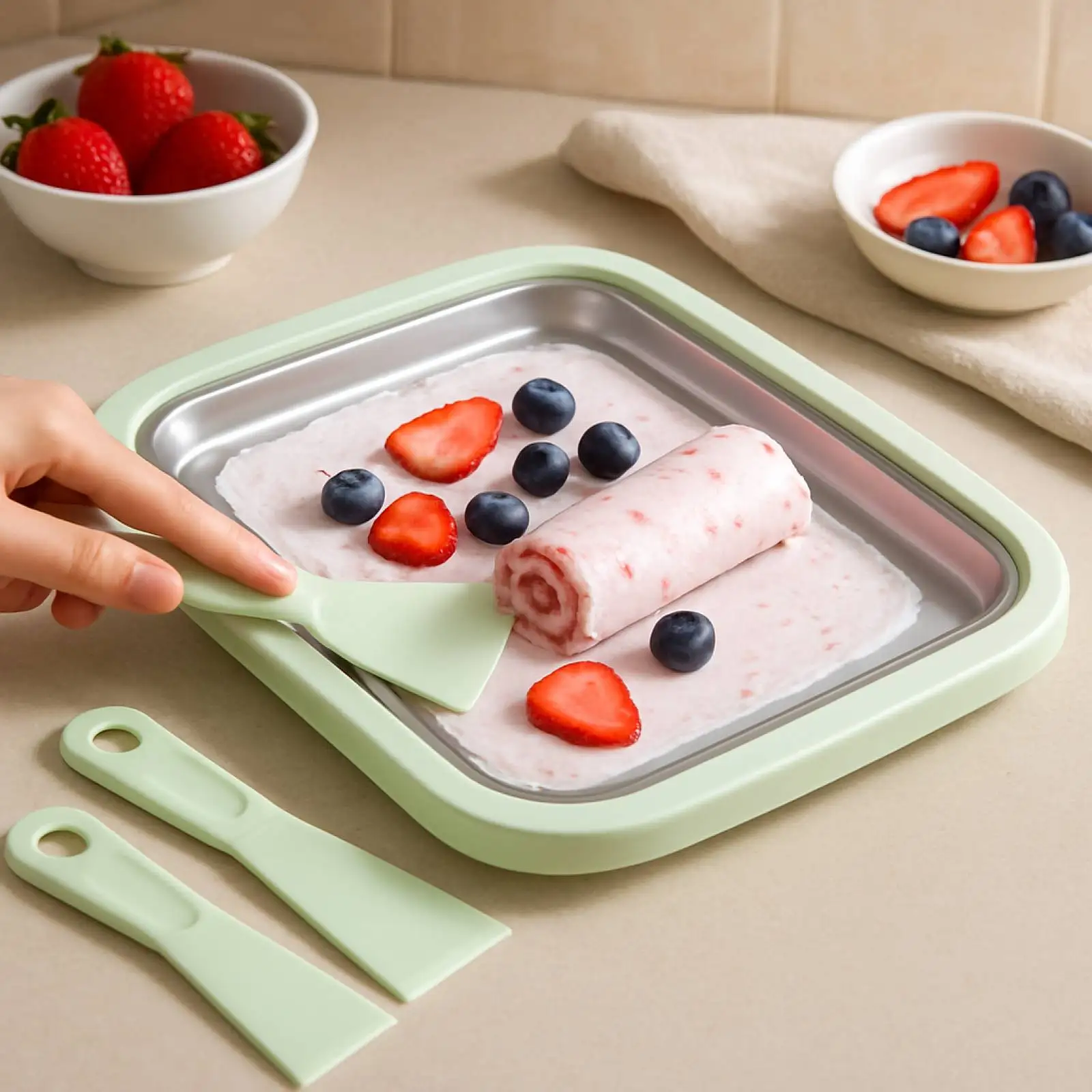 

Mini Ice Cream Plate Maker Instant Cold Plate Sweet Roller Pan for Kids Families Birthday Gift Buffet Smoothie Making