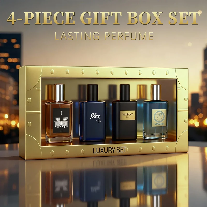 4-Piece Men's Perfume Gift Set (0.68oz Each) - 4 Long-Lasting Fruity aroma & Fresh Scents, The Perfect Holiday, Date & Party Gift