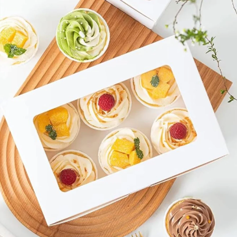 10pack Cupcake Boxes with Inserts Cake Boxe with Clear Window Cake Holder Bakery Carrier Boxes 2/4/6 Holes Muffin Boxe for Party - view 4