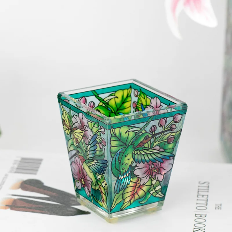 Glass candlestick 3D three-dimensional vase desktop flower painted pattern ornament custom flower arrangement wholesale