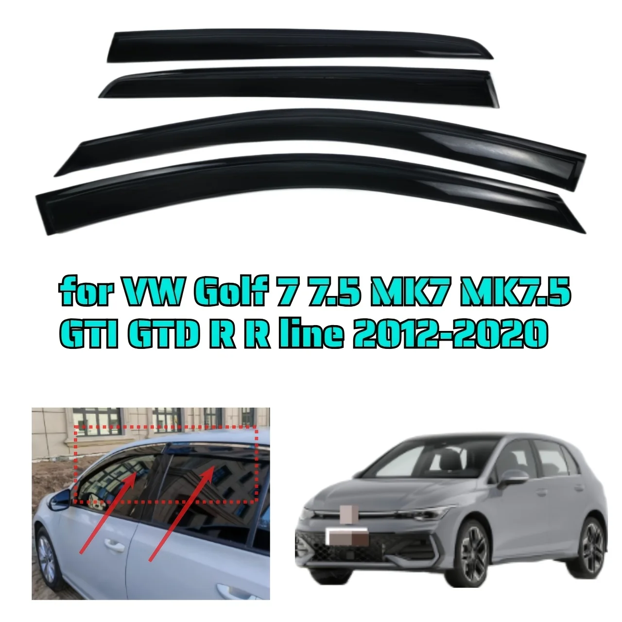 for VW Golf 7 7.5 MK7 MK7.5 GTI GTD R R Line 2012-2020 Window Visor Rain Sun Smoke Guard Deflector Shade Awning Shelter