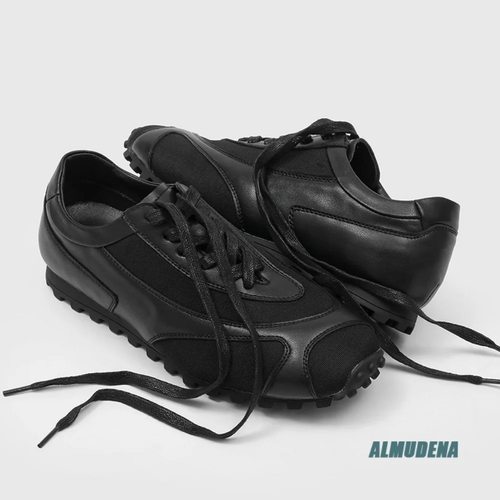 Retro Men Low-Top Sneakers Fabric Leather Spliced Lace-Up Flat Shoes Trendy Versatile Daily Commute Walking Outdoor Casual Shoes