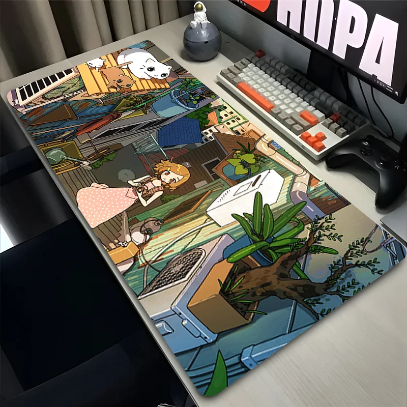 Mouse Pad PC Non Slip Rubber Cute Mousepad Laptop Gamer Cabinet Keyboard Pad Office Computer Gaming Desk Cartoon City Mouse Mat