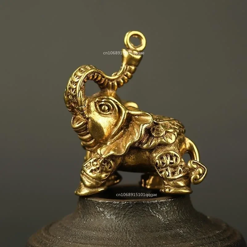 New Brass Solid Elephant Statue Desk Toy Ornaments Copper Animal Miniatures Figurines Home Decorations Crafts Accessories