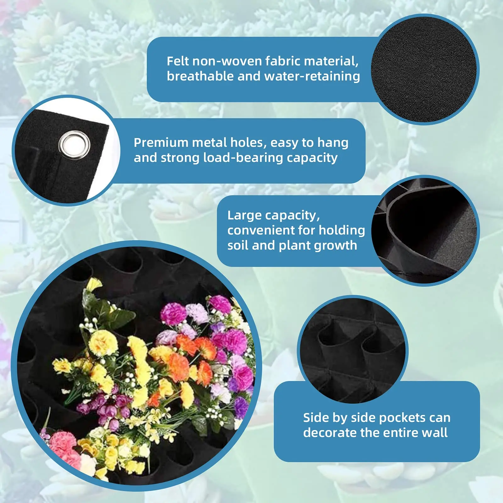 64 Pockets  Hanging Planter Bags, Wall Mounted Planting Grow Bags For Garden Outdoor Indoor Gardening Greening Flower Container