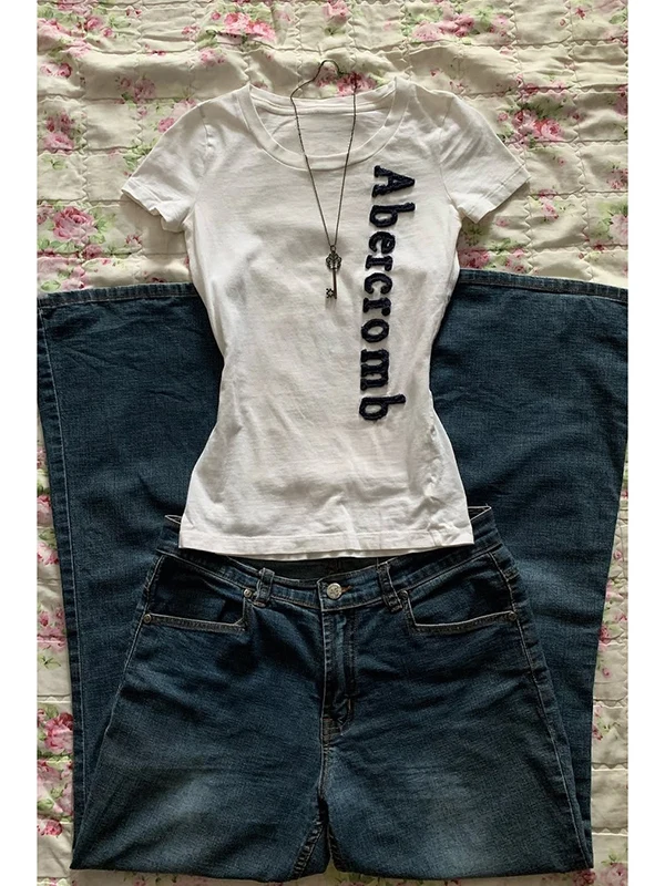 

Оригинальная белая футболка с надписью Boya Girl, женская летняя футболка с застежкой на талии, топ в американском стиле ретро, модный хлопковый ор...