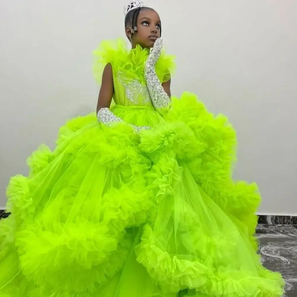 

Роскошная пышная юбка, платья для дня рождения для девочек, зеленые платья принцессы с оборками для девочек, бальные платья для маленьких детей для фотосессии