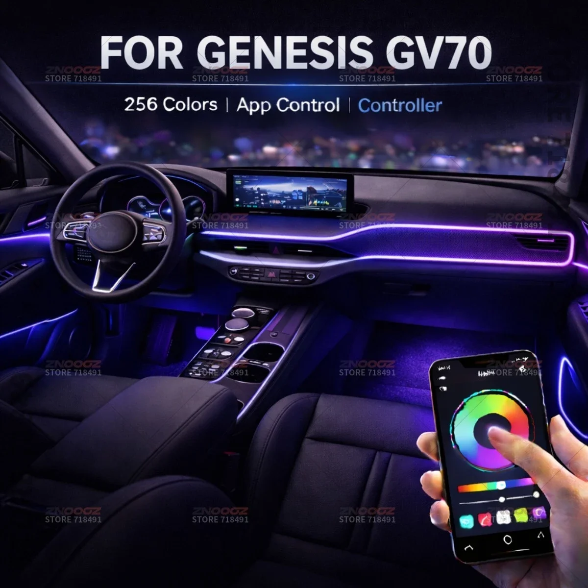 For Genesis GV70 22in1 RGB Car Interior Acrylic Car Ambient Lights RGB Hidden Acrylic Strip Decoration Atmosphere Accessories