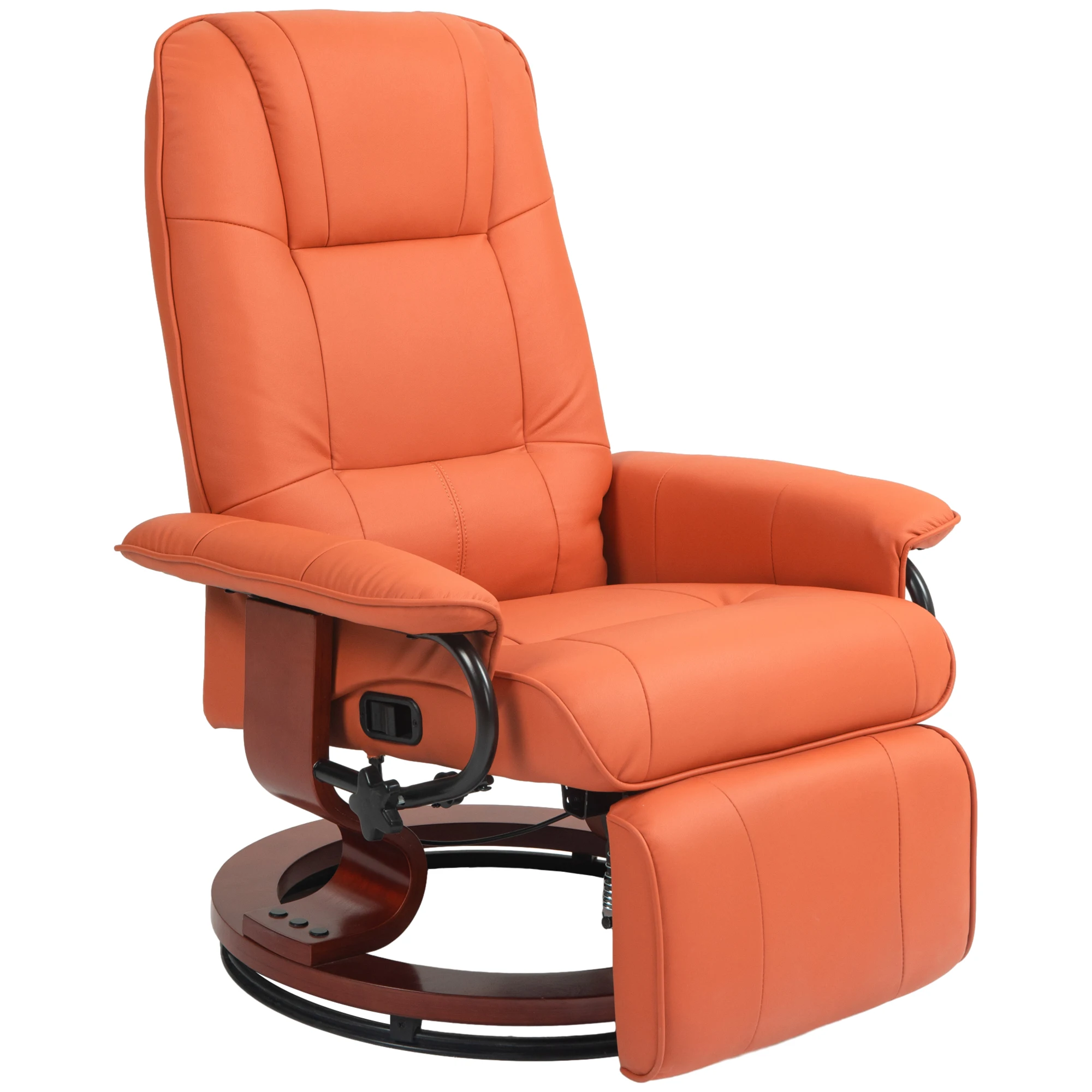 HOMCOM Swivel Recliner Chair, Air Leather Reclining Armchair with Retractable Footrest, Wood Base and Adjustable High Back for Small Spaces, Living Room, RV, Bedroom, Orange