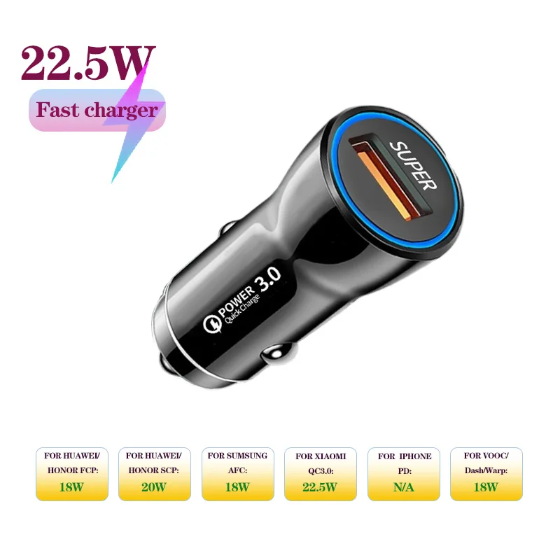 1 منفذ/2 منفذ 22.5 واط/33 واط/36 واط شاحن سيارة QC3.0 سيارة سوبر سريع مهايئ شاحن الهاتف آيفون باد شاومي هواوي سامسونج ممن لهم فيفو