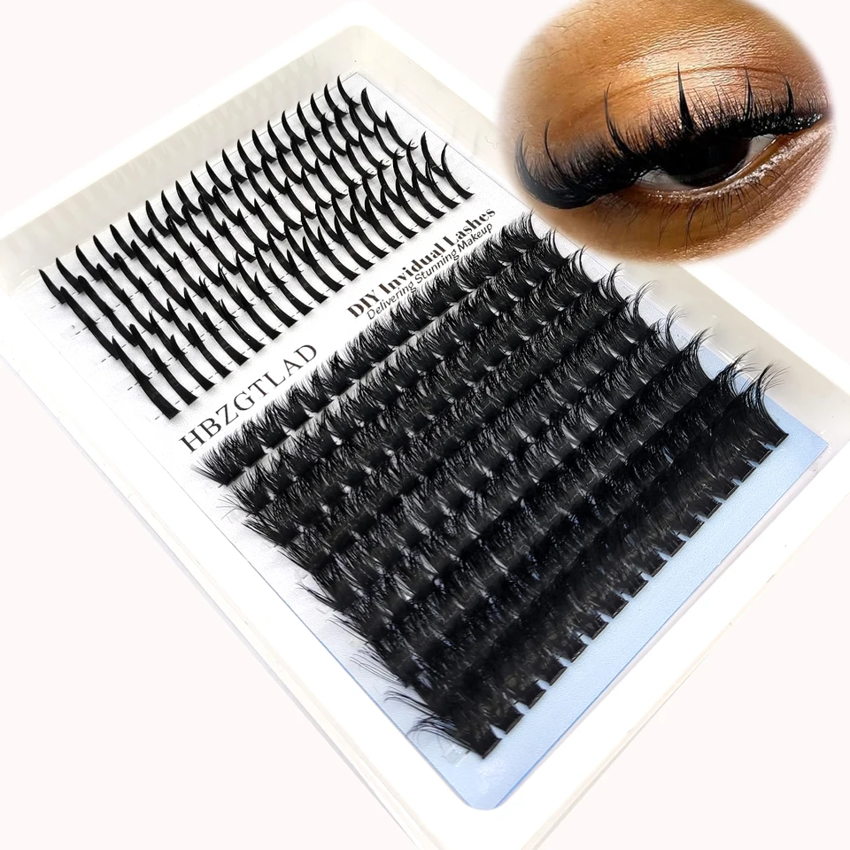 HBZGTLAD pestañas 80D/100D clúster de pestañas con base y volumen puntiagudo DIY pestañas de anime clúster extiende pestañas 5
