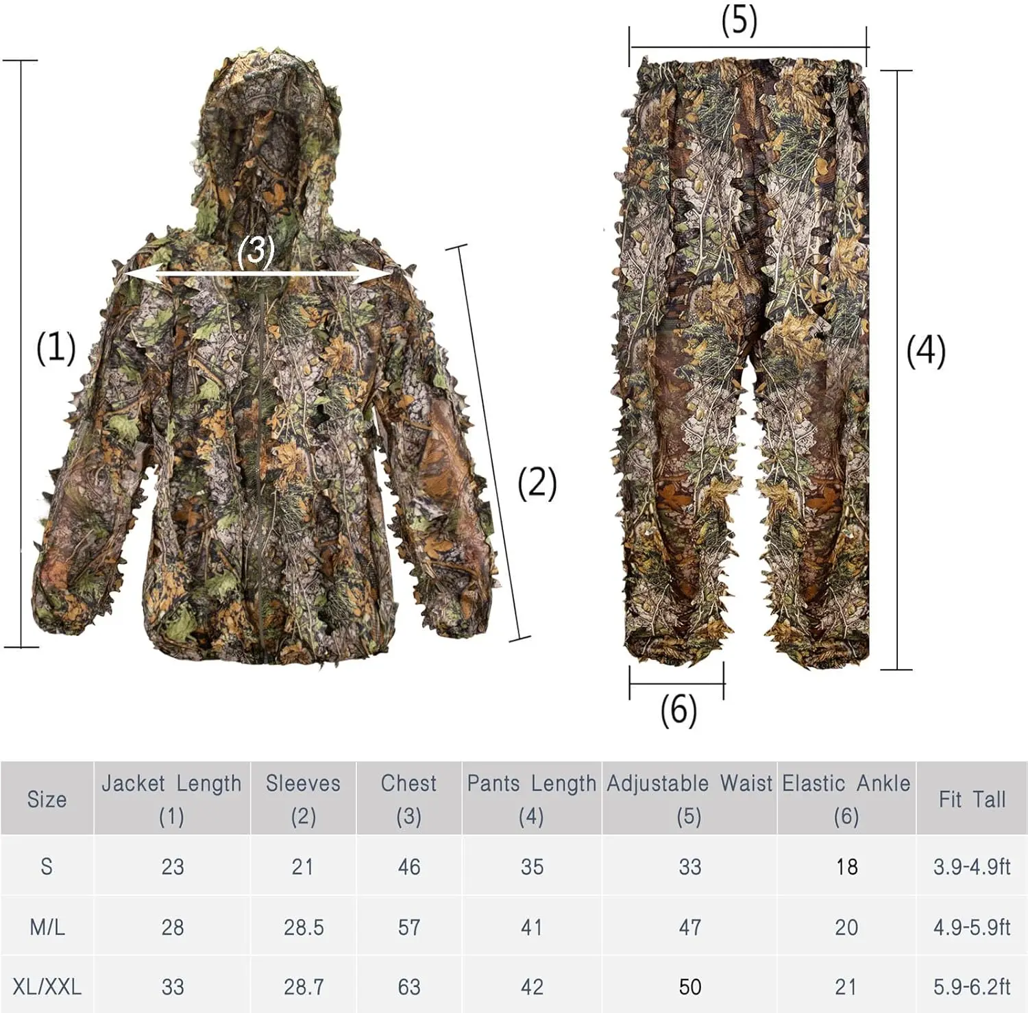 Ghillie Suit, Leafy Suit for Hunting, Hunting Gear Including Hunting Clothes, Hunting Gloves, Leafy Face Mask and Bag