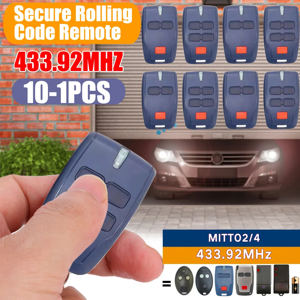 

10-1PCS Secure Rolling Code Remote for BFT B RCB02 RCB04 MITTO 2 Gate Opener 433.92MHz Wireless RF Remote Control 2/4 Buttons