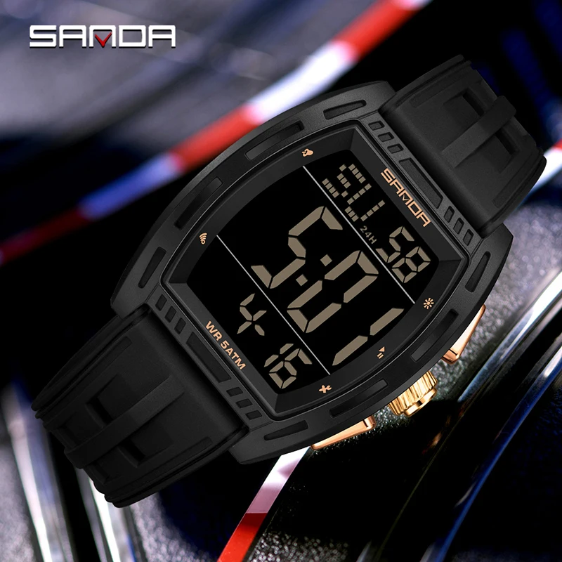 SANDA 6328 Men's Fashion Electronic Watch Sports Multi functional Waterproof Calendar Timer Student Digital Watch reloj hombre