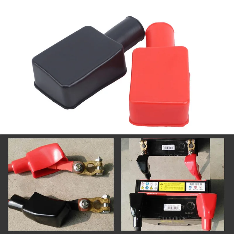 2pcs Car Battery Terminal Covers Positive Negative Top Post Cap Protection Insulate Case Battery Wire Connectors Rubber Caps