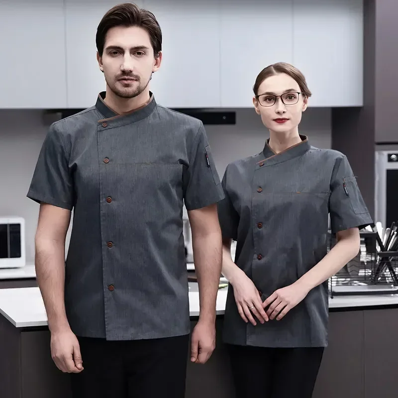 Uniforme curto com peito masculino e feminino, casacos duplos, culinária, chef, trabalho, hotel, unissex, restauração, tops, 2022